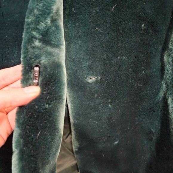 Monica Gray Vintage Green Faux Fur Coat Mid Length Jacket Extra Large - Picture 7 of 13